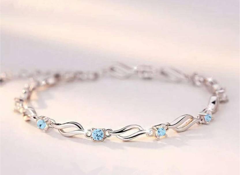 Trendy Sterling Silver Blue Stone Studded Bracelet for Girls