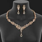 Nilu's Collection Rose Gold Plated Necklace set With American Diamond For Women And Girls | Office Wear | Anti-Tarnish | Gift For Her