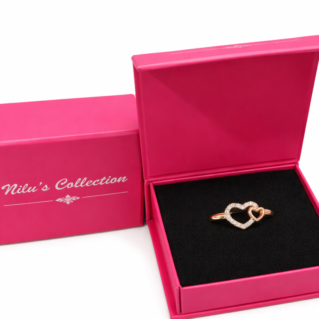 Gift Rose Gold Plated Pendant With Earrings And Adjustable Ring For Women And Girls