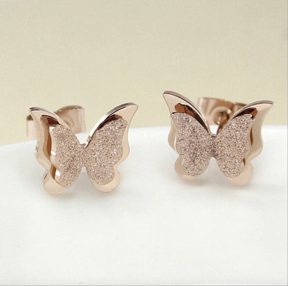 Premium Quality Dual Butterfly Rose Gold Plated Stud Earrings for Girls, Women and Kids