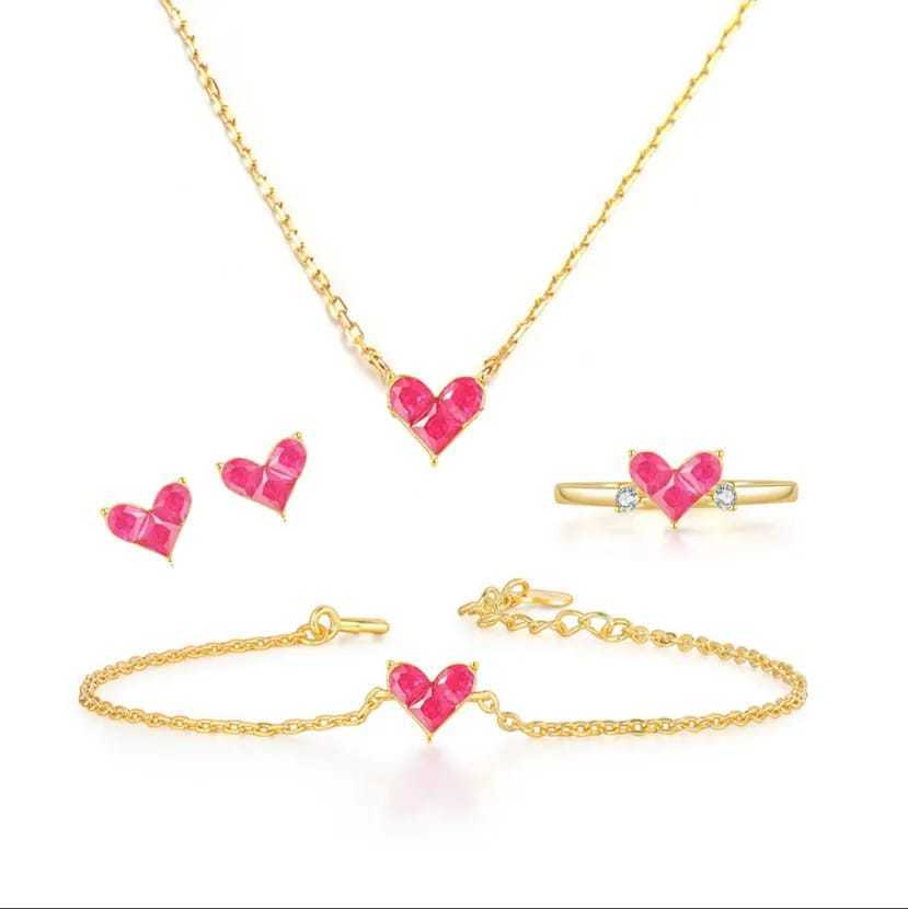 Heart Shape Combo of Necklace Set with Earrings, Bracelet and Ring for Girls and Women