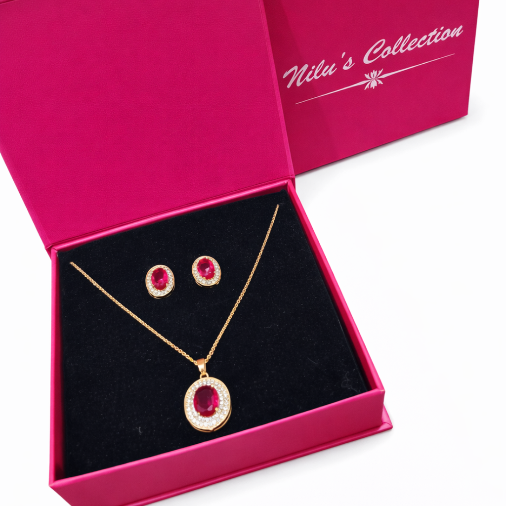 Gift Rose Gold PLated Necklace Set With Adjustable Ring  For Women & Girls