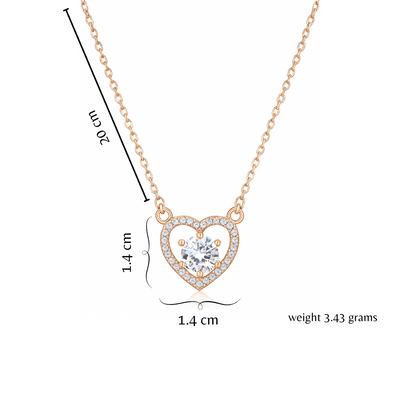 Nilu's Collection Rose Gold Plated Heart Pendant Necklace with American Diamond For Women and Girls