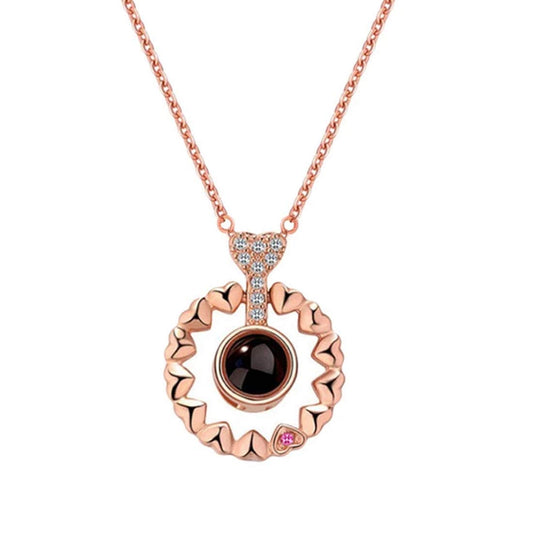 Nilu's Collection Enchanting Rose Gold Plated Zircon Necklace Adorned with Delicate Heart Accents