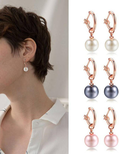 New Fashion High Quality 10mm Rose Gold with Red Round Imitation Pearl Earrings