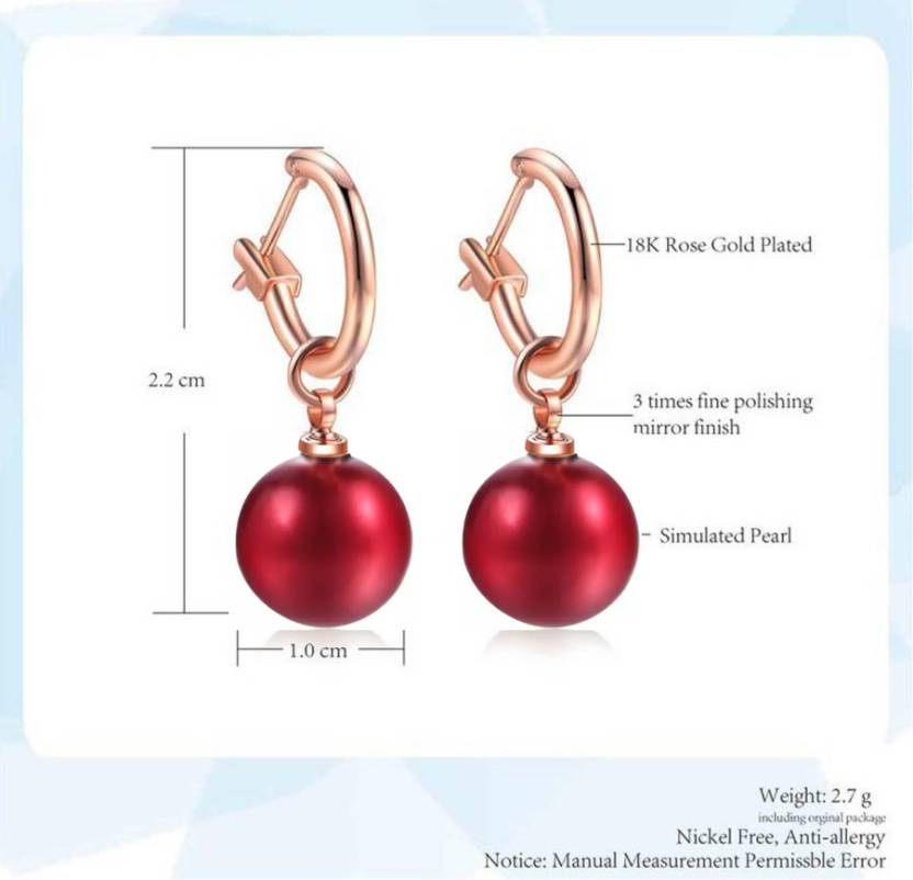 New Fashion High Quality 10mm Rose Gold with Red Round Imitation Pearl Earrings