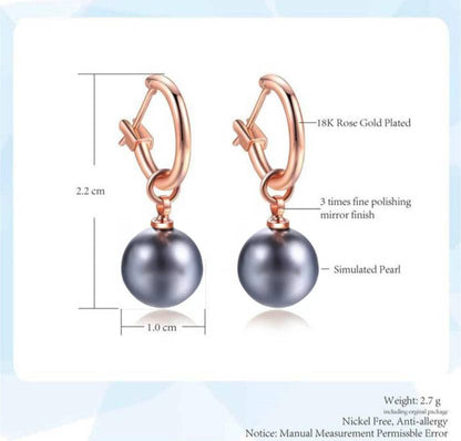 New Fashion High Quality 10mm Rose Gold with Black Round Imitation Pearl Earrings