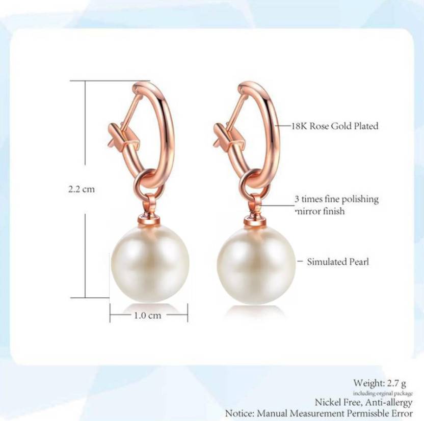 New Fashion High Quality 10mm Rose Gold with White Round Imitation Pearl Earrings