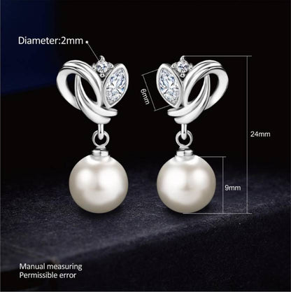 Nilu's Collection Simulated Pearl Drop Earrings for Women, Cubic Zirconia Pearl Beads Earring, Rose Gold and Silver