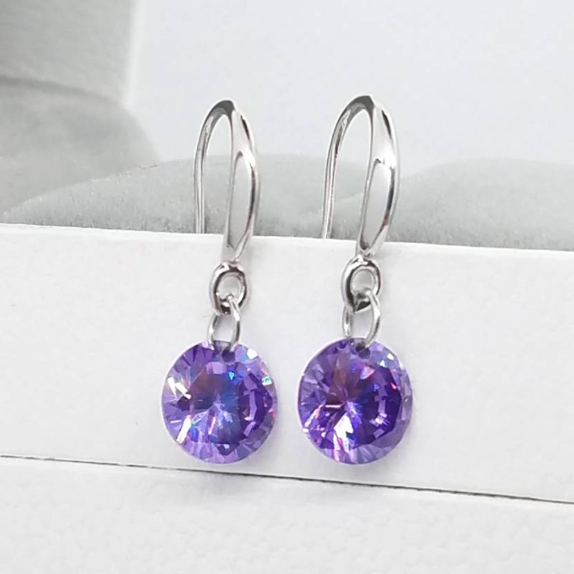 Combo of Silver Plated Purple and White Stone Drop Earrings for Women and Girl Crystal Copper Stud Earring