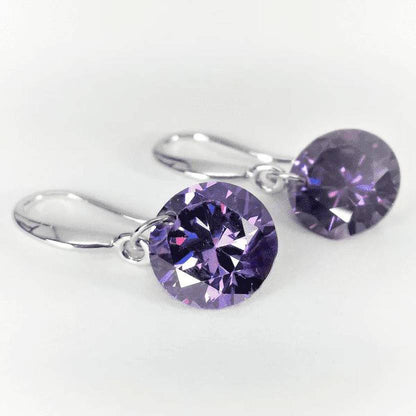 Combo of Silver Plated Purple and White Stone Drop Earrings for Women and Girl Crystal Copper Stud Earring