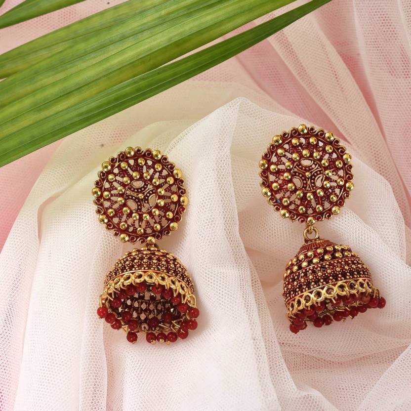 Ethnic Oxidised Jhumka Earring, Long Hangings Traditional Alloy Jhumki Earrings for Women & Girls