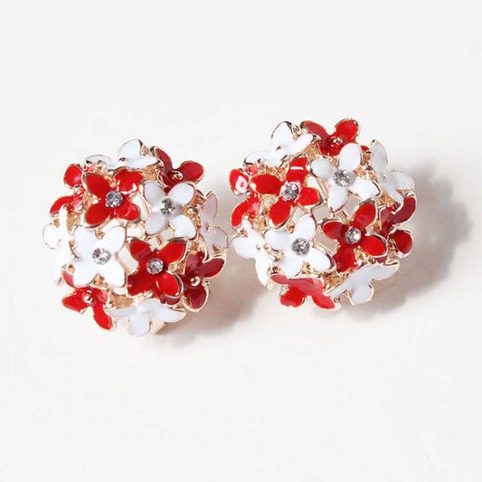 Everyday Wear Trendy Flower Clover Stud Earrings for Girls (Red & White)