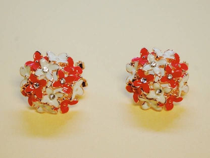 Everyday Wear Trendy Flower Clover Stud Earrings for Girls (Red & White)