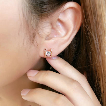 Geometric Shape Earrings, Stone Stud Copper Earrings for Women and Girls