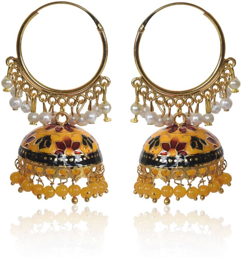 Gold Plated Chandbali Kan Ka Jhumka with Pearl Beads for Women