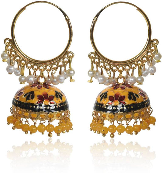 Gold Plated Chandbali Kan Ka Jhumka with Pearl Beads for Women