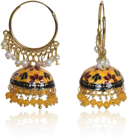 Gold Plated Chandbali Kan Ka Jhumka with Pearl Beads for Women