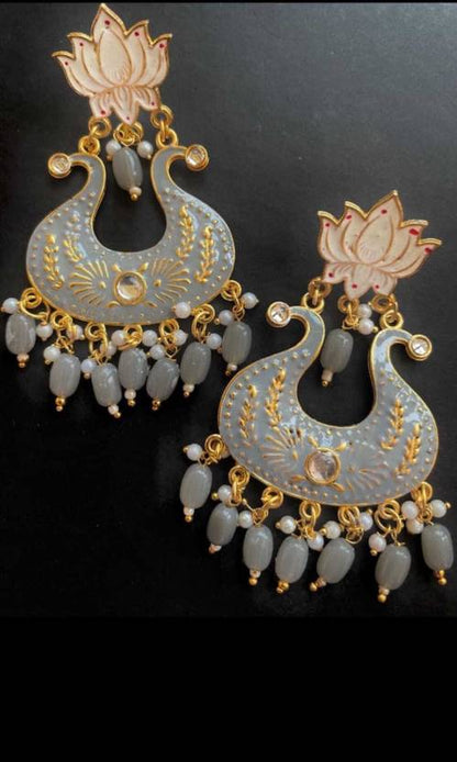 Handmade Ethnic Designer Grey Floral Jhumka for Women & Girls Jhumki Earring