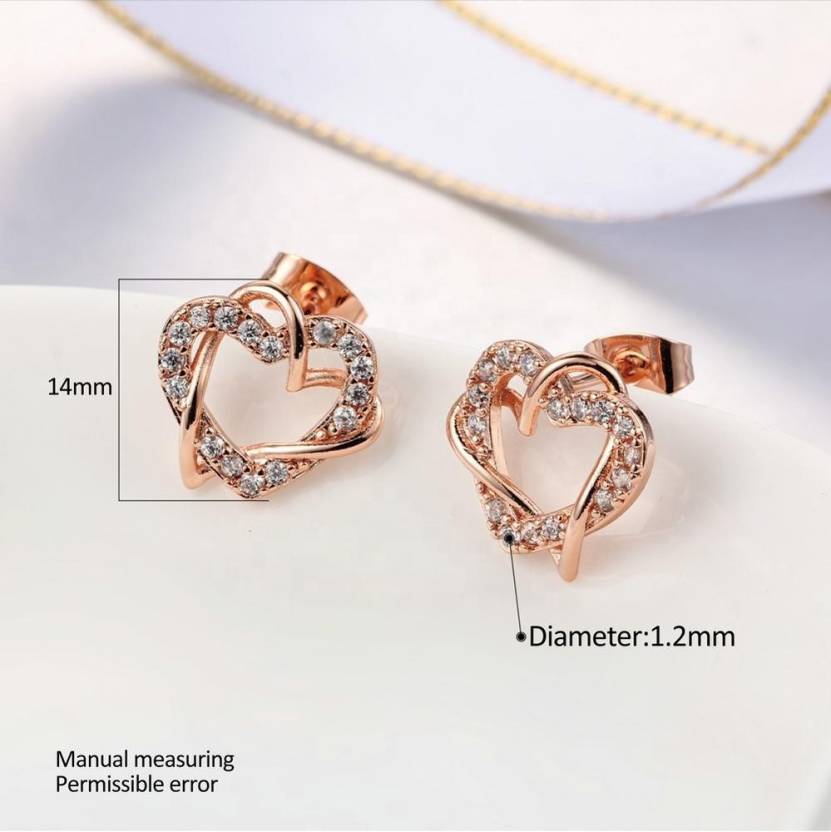 Alloy Heart Shape Stud Earrings for Women and Girls, Cubic Zirconia Hollow Heart Contemporary Studs