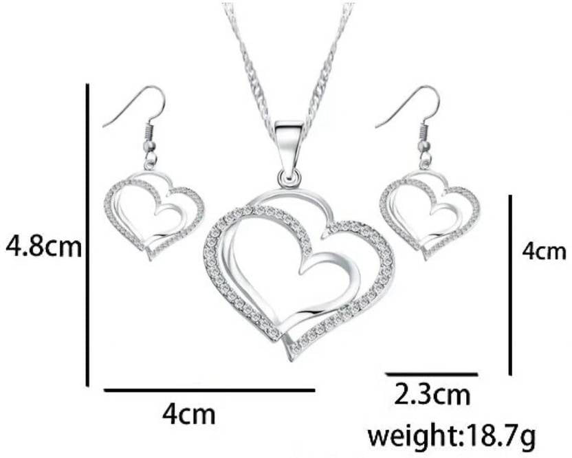 Heart-Shaped Necklace and Earrings Set (Colour: Silver)