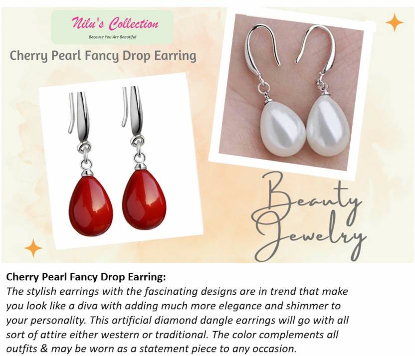 Red & White Cherry Pearl Combo Stylish Fancy Drop Earrings for Women and Girl