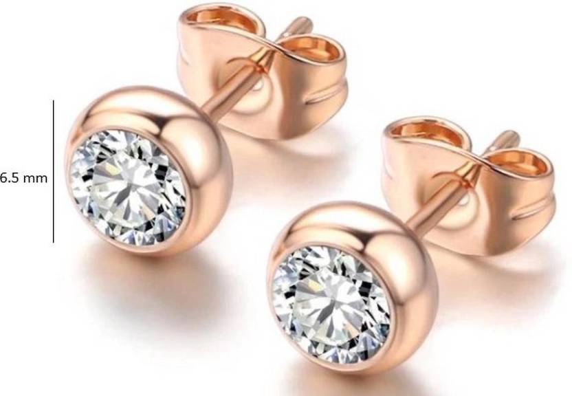 Daily wear / Office Wear Misty Rose Gold Plated Zircon Stone Stud Earrings For Girls and Women