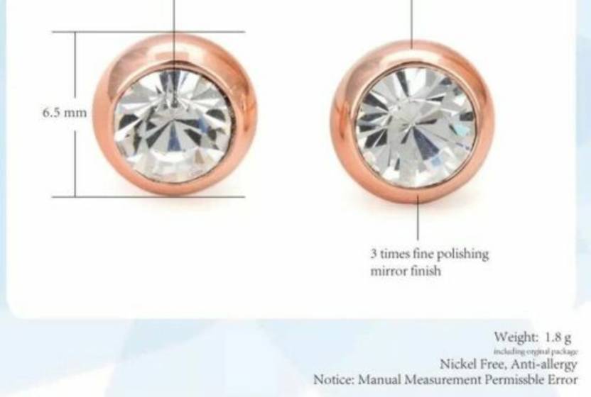 Daily wear / Office Wear Misty Rose Gold Plated Zircon Stone Stud Earrings For Girls and Women