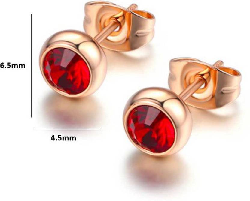 Daily Wear / Office Wear Rose Gold Plated Red Zircon Stone Stud Earrings For Girls and Women