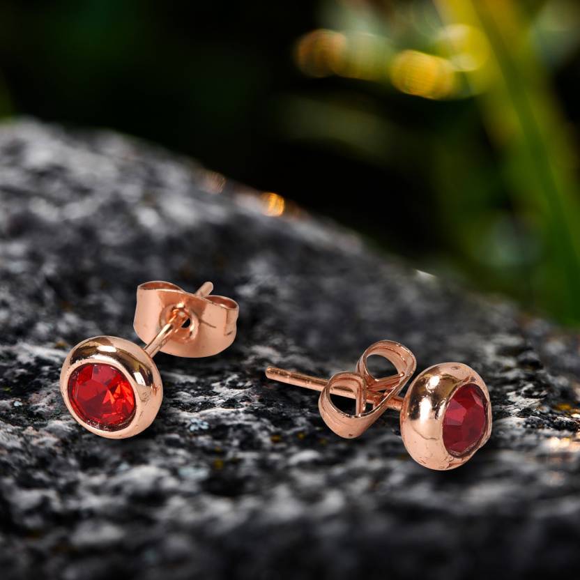 Daily Wear / Office Wear Rose Gold Plated Red Zircon Stone Stud Earrings For Girls and Women