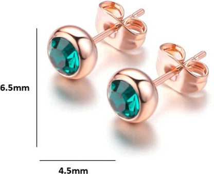 Daily Wear / Office Wear Rose Gold Plated Green Zircon Stone Stud Earrings For Girls and Women