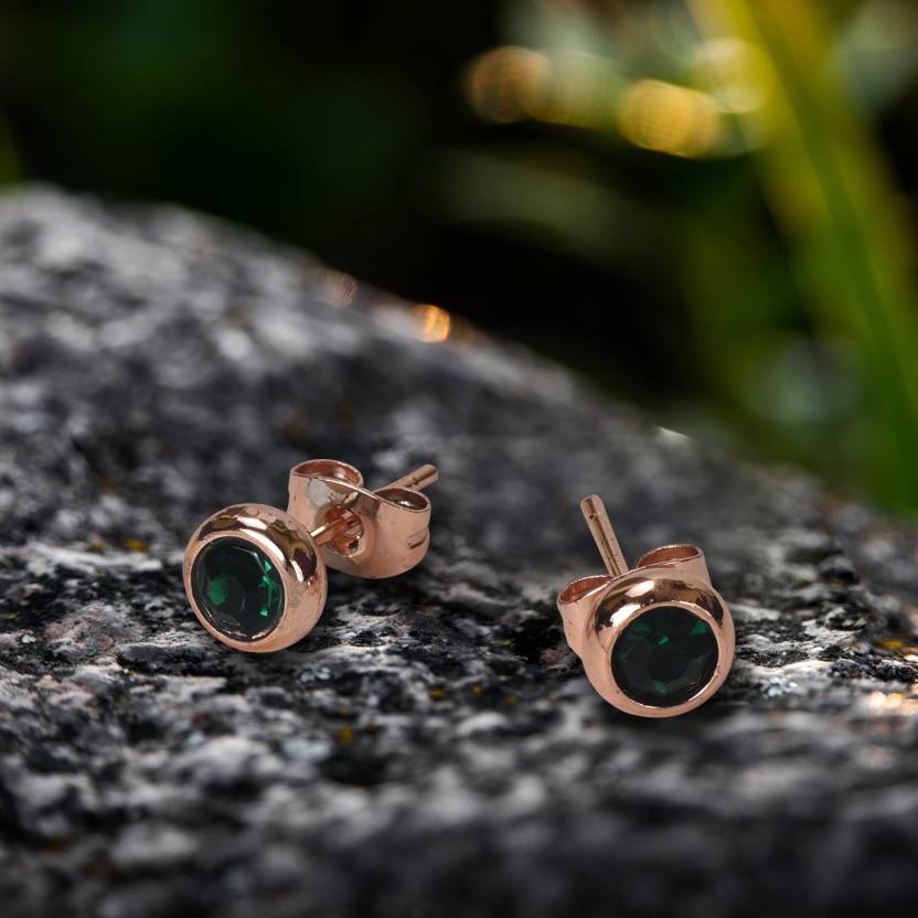 Daily Wear / Office Wear Rose Gold Plated Green Zircon Stone Stud Earrings For Girls and Women