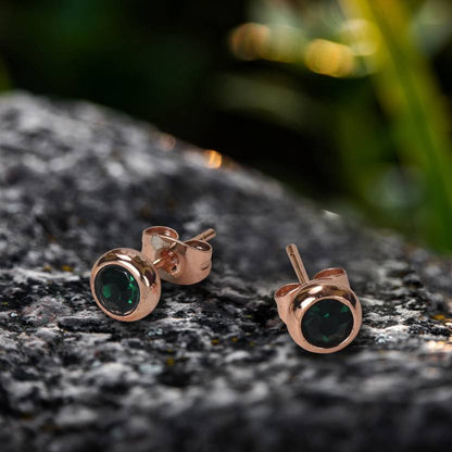 Daily Wear / Office Wear Rose Gold Plated Green Zircon Stone Stud Earrings For Girls and Women