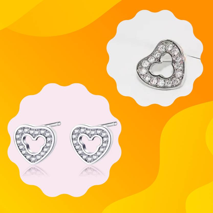 Cute Simple Design Cubic Zirconia Heart-shaped Stud Earrings for Women/Girls, Zircon Alloy Love Shaped Earring