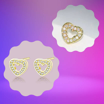 Cute Simple Design Cubic Zirconia Heart-shaped Stud Earrings for Women/Girls, Zircon Alloy Love Shaped Earring