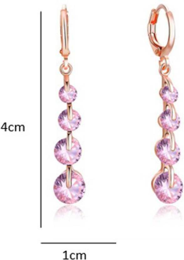 Gold Plated Rose Gold Dangle and Drop Cubic Zirconia Earrings for Women and Girls Copper Stud Earring