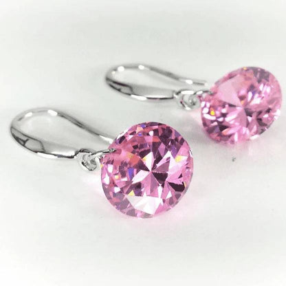 Dazzling Silver Plated Pink Metal Drop Earrings For Women Copper Stud Earring