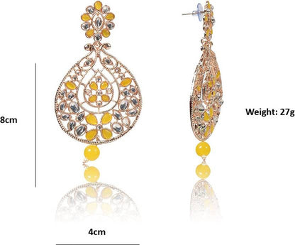 Rose Gold Plated Pearl Beaded Drop Earrings Wedding/ Festive Collection (Yellow) Alloy Drops & Danglers