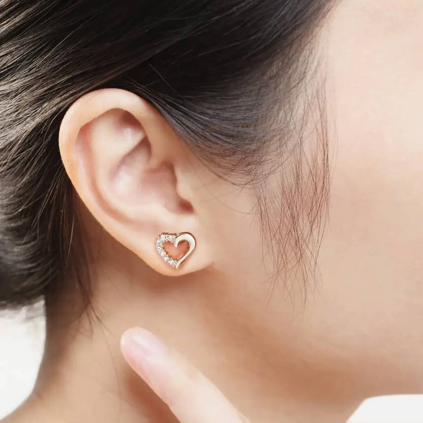 Stone Studded Heart Shape Stud Earrings for Baby Girls/ Women /Girls (Rose Gold)