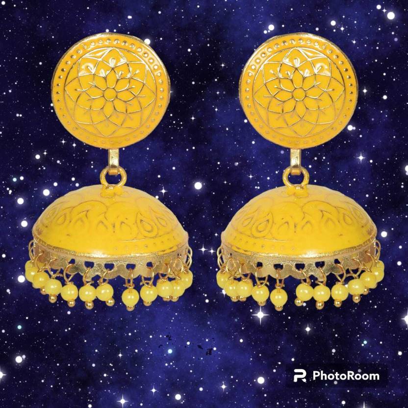 Ethnic Gold Plated Handmade Brass Jhumki/ Jhumka Earrings for Women & Girls (Yellow)