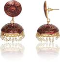 Ethnic Gold Plated Handmade Brass Jhumki/ Jhumka Earrings for Women & Girls (Red)