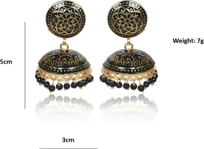 Ethnic Gold Plated Handmade Brass Jhumki/ Jhumka Earrings for Women & Girls (Black)