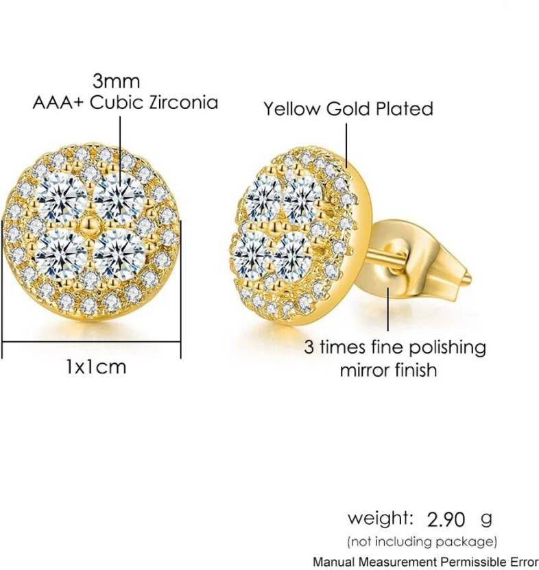 Premium Quality Gold Plated Round Micro Zircon Stone Stud Earring for Woman and Girls