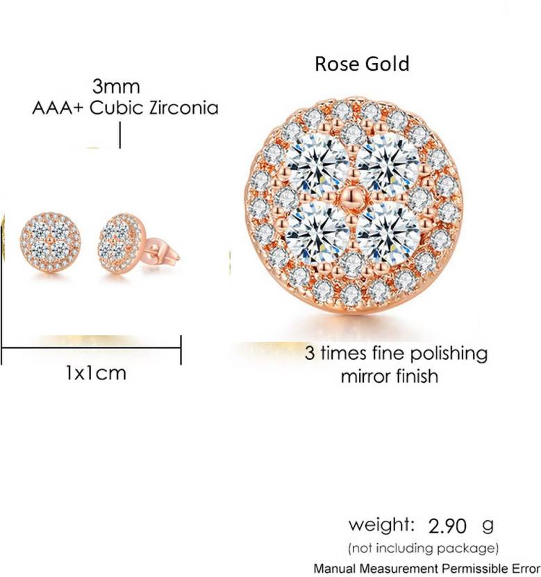 Premium Quality Rose Gold Plated Round Micro Zircon Stone Stud Earring for Woman and Girls