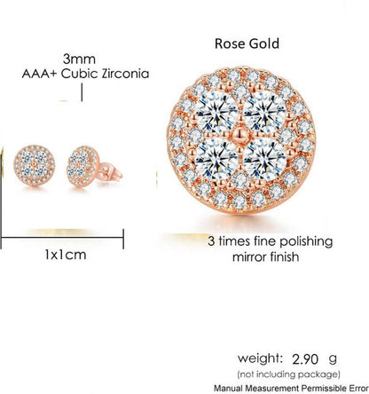 Premium Quality Rose Gold Plated Round Micro Zircon Stone Stud Earring for Woman and Girls