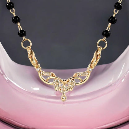 Stylish Light Rose Gold Plated Designer Mangalsutra, Traditional Black Bead, American Diamond Pendant with Chain for Ladies/Women