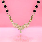 Stylish Light Rose Gold Plated Designer Mangalsutra, Traditional Black Bead, American Diamond Pendant with Chain for Ladies/Women