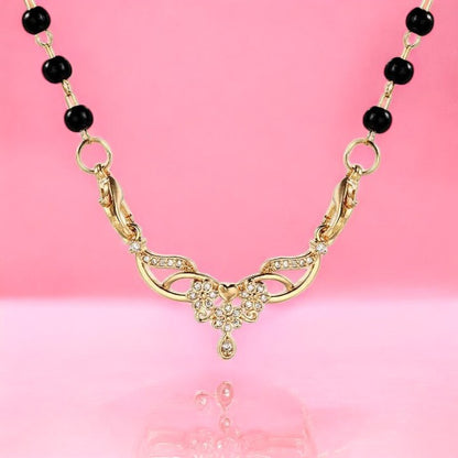 Stylish Light Rose Gold Plated Designer Mangalsutra, Traditional Black Bead, American Diamond Pendant with Chain for Ladies/Women