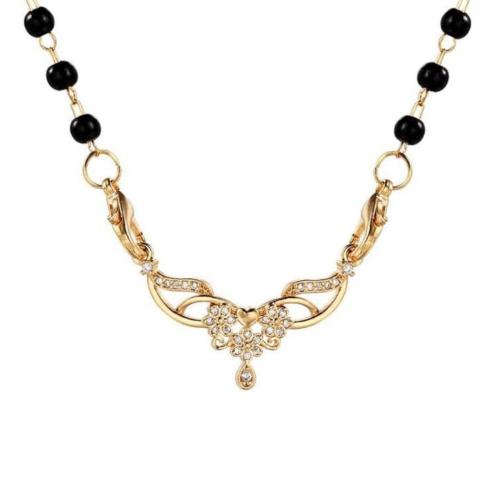 Stylish Light Rose Gold Plated Designer Mangalsutra, Traditional Black Bead, American Diamond Pendant with Chain for Ladies/Women