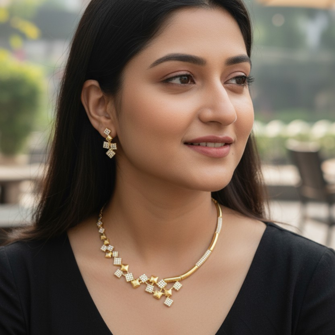 Rose Gold Plated Cubic Necklace Set with Earrings | American Diamond for Women & Girl | Gift For her